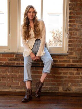 BED|STÜ Bonnie Cobbler Series Teak Rustic Leather Combat Boots Size 7.5